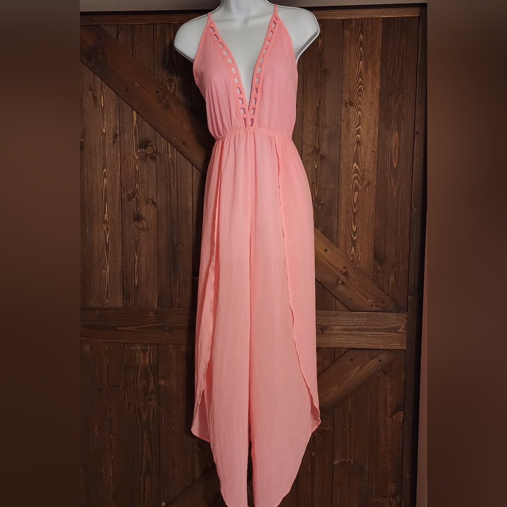 ASOS Pink V-neck Flowy Split Leg Jumpsuit - Swim